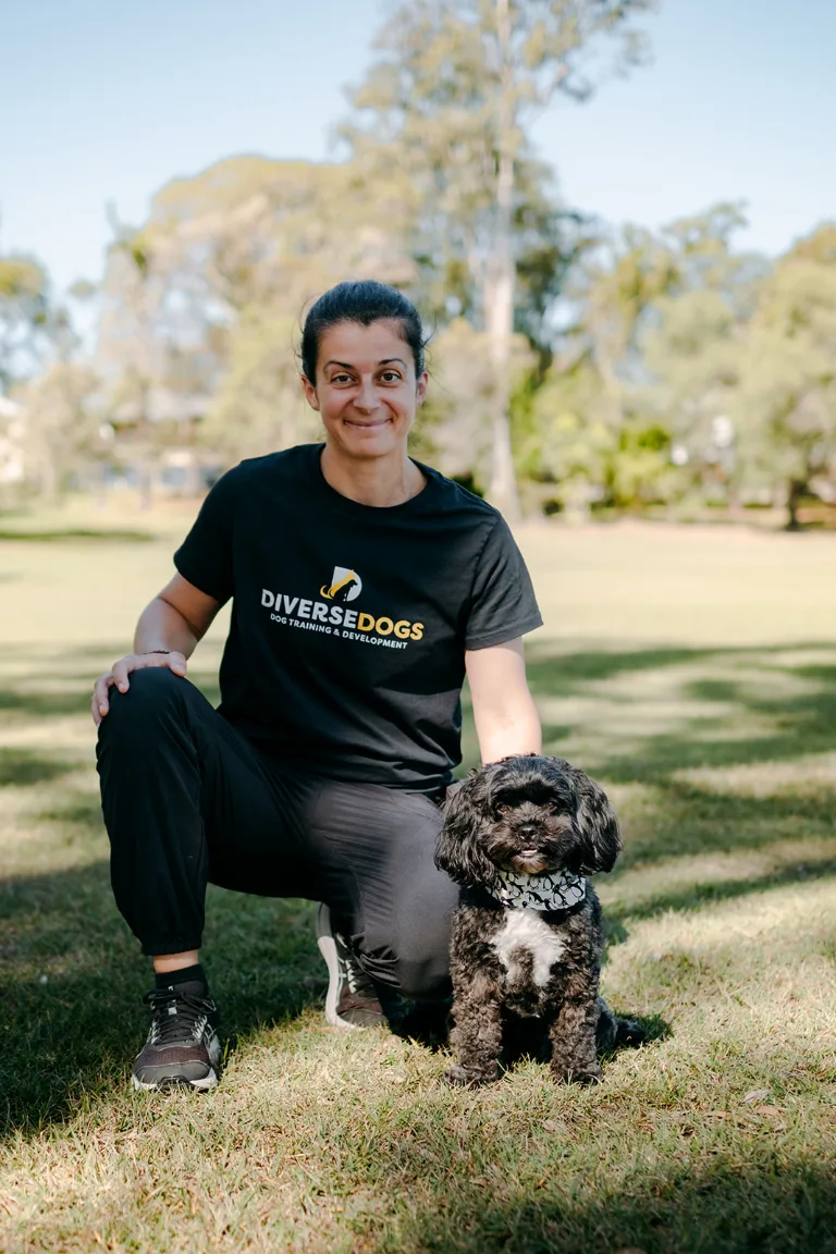 Giada from Diverse Dogs with a small black dog